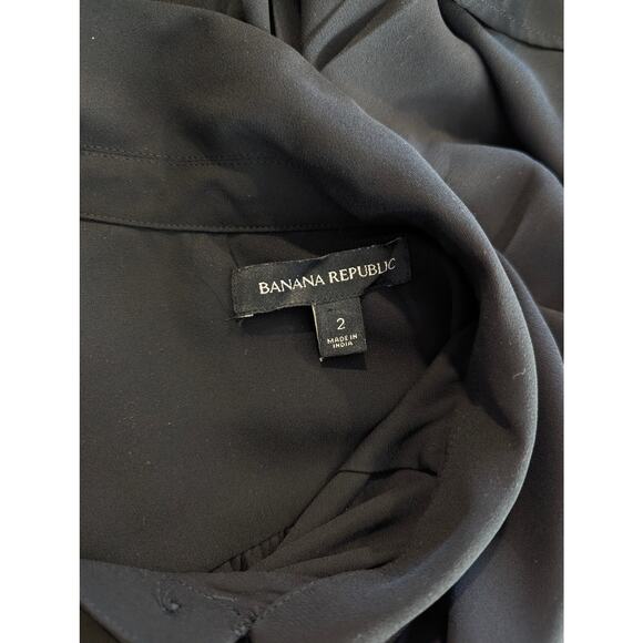 Banana Republic Black Sheer Swing Shift Button Down Dress Size 2 - Picture 4 of 4